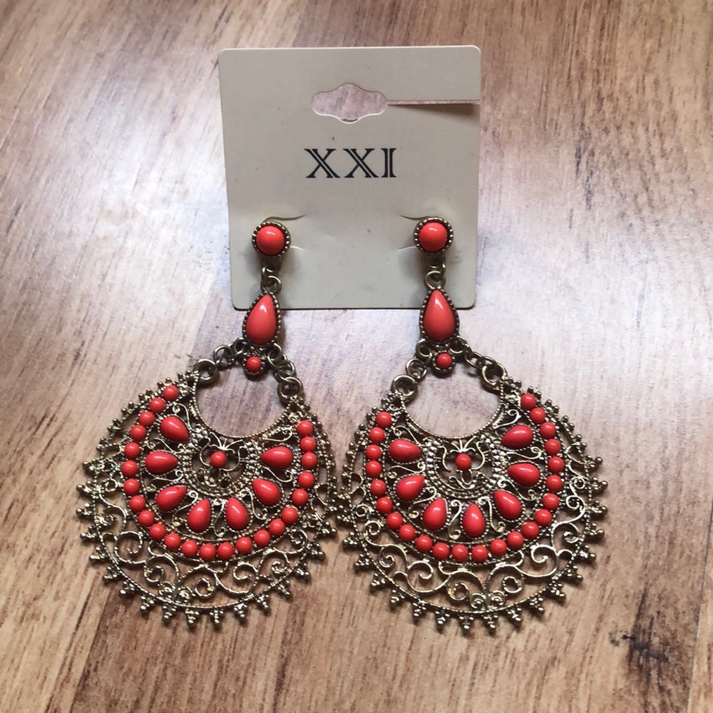 Forever 21 orange and gold statement earrings. NWT
